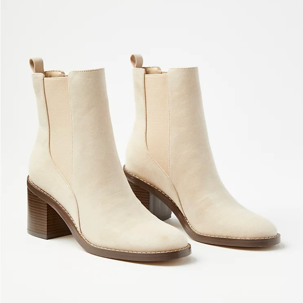 Block Heel Chelsea Booties - Ivory 7